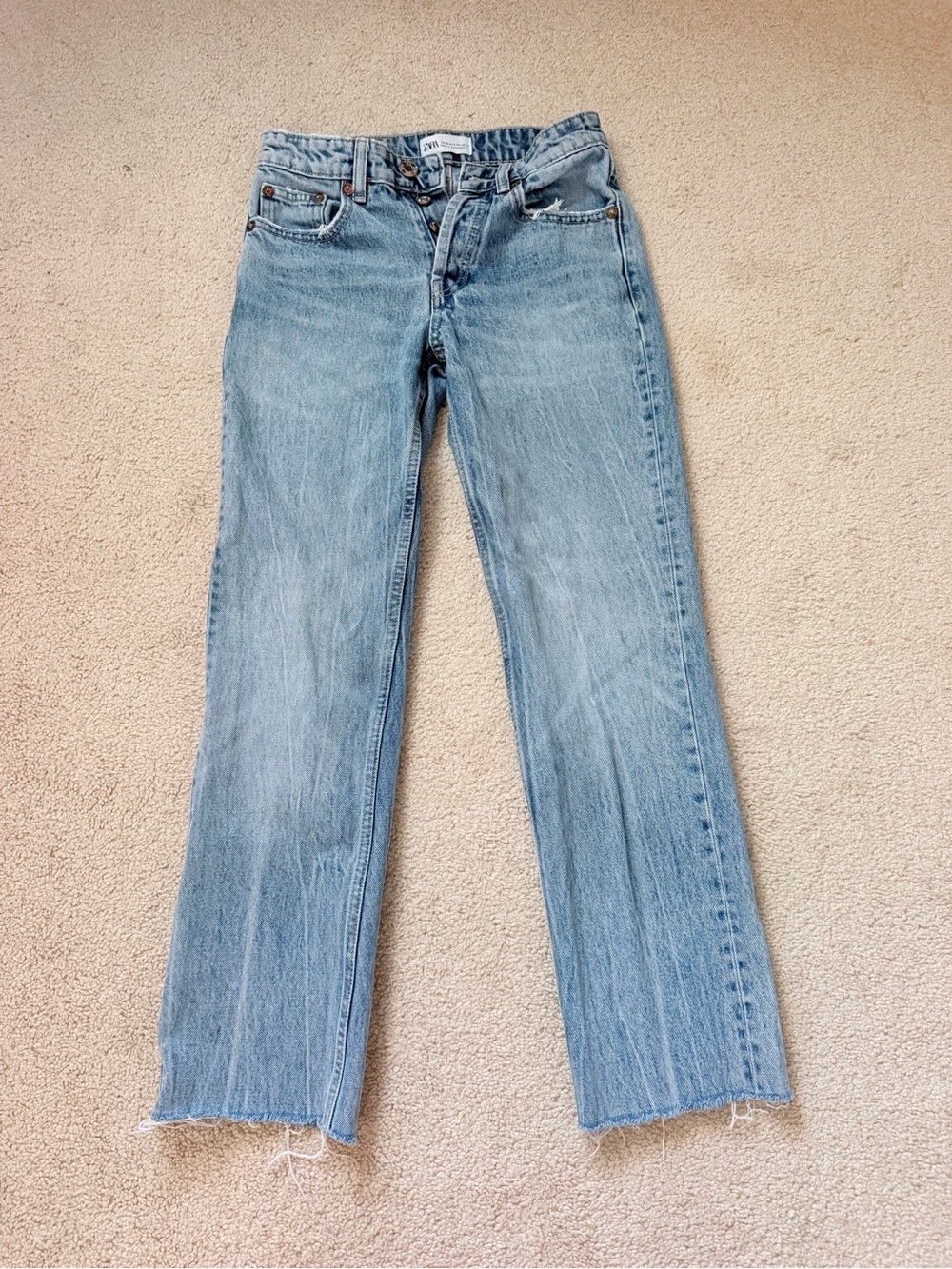Zara Light Wash Blue Straight Leg Denim Jeans Size Size 0